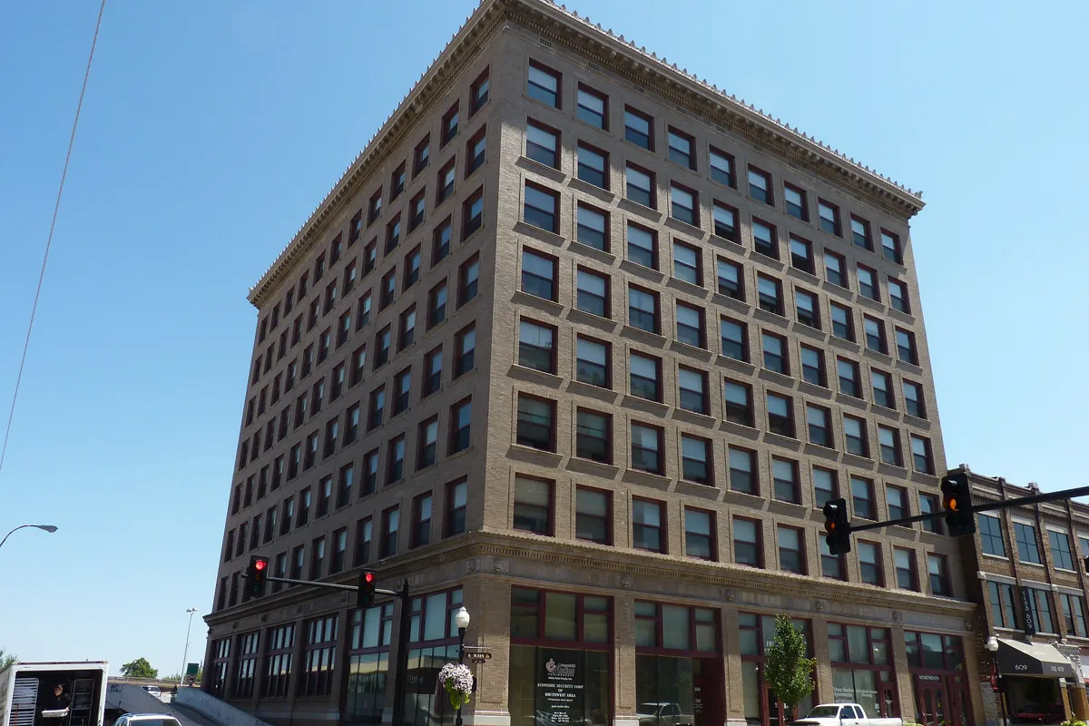 Historic Frisco railroad building in downtown Joplin, Missouri